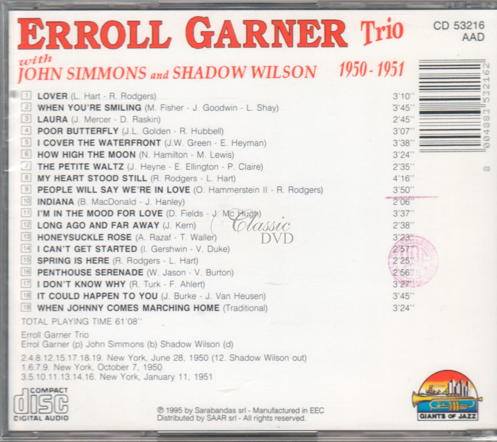 ERROLL GARNER TRIO: 1950-51 Originální nahrávky (CD)