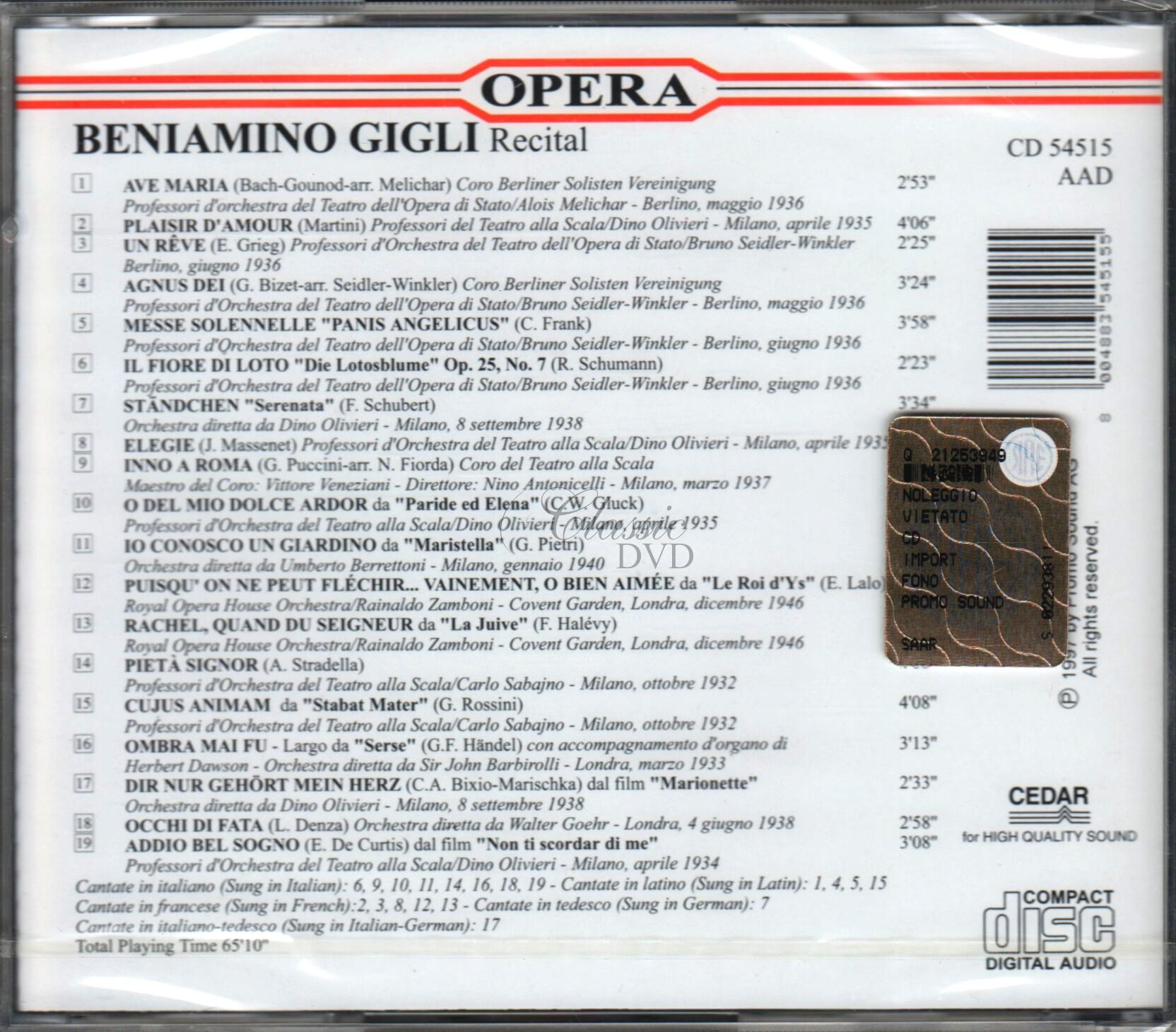 BENGIAMINO GIGLI: Recital (CD)