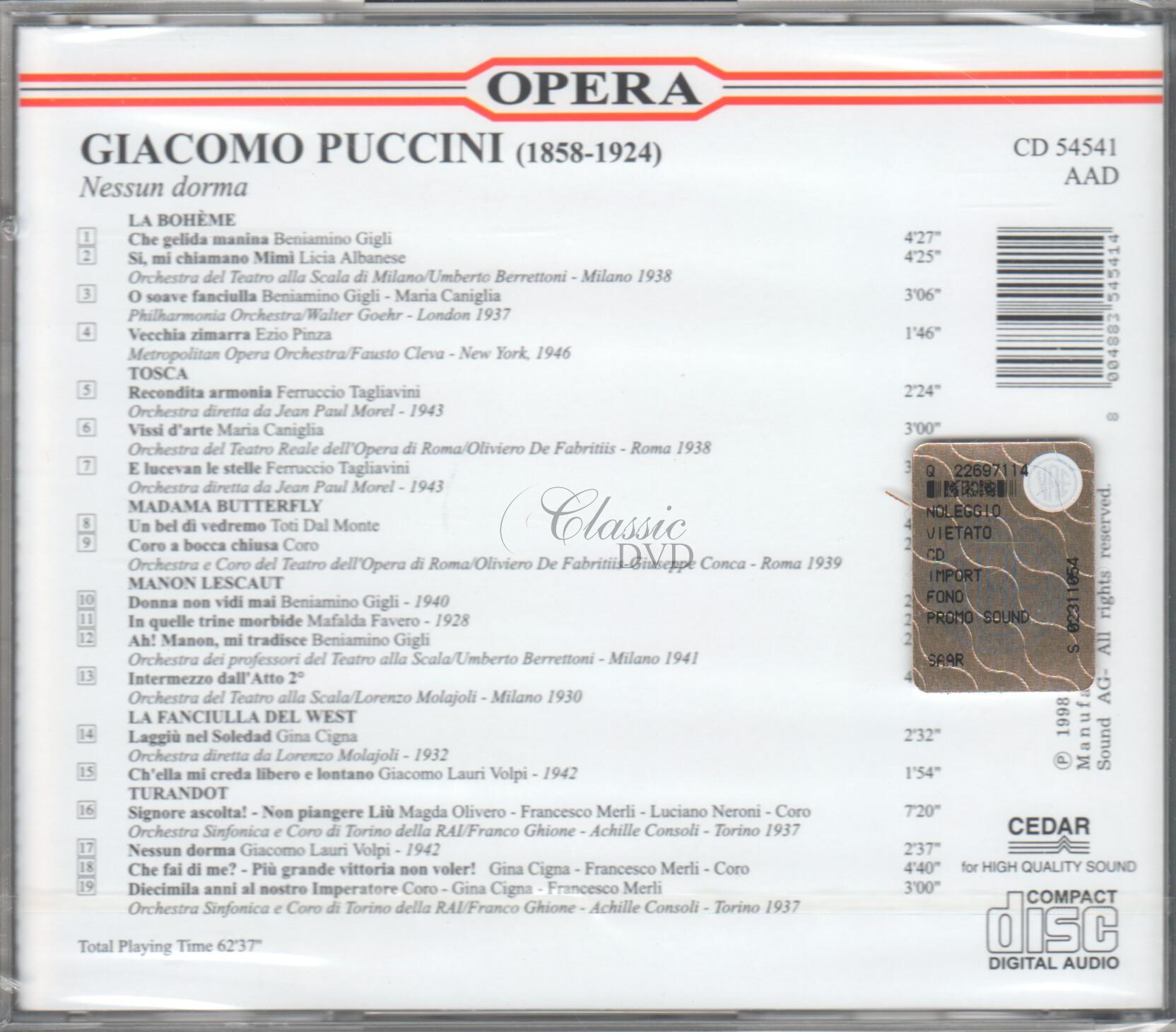 PUCCINI,G.: Nessun dorma - Opera Arias (CD)