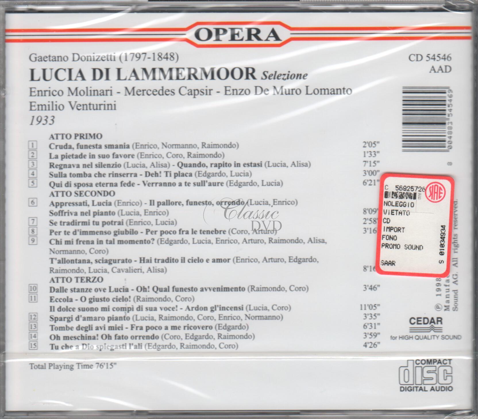 DONIZETTI,G.: Lucia Di Lammermoor - Selezione (CD)