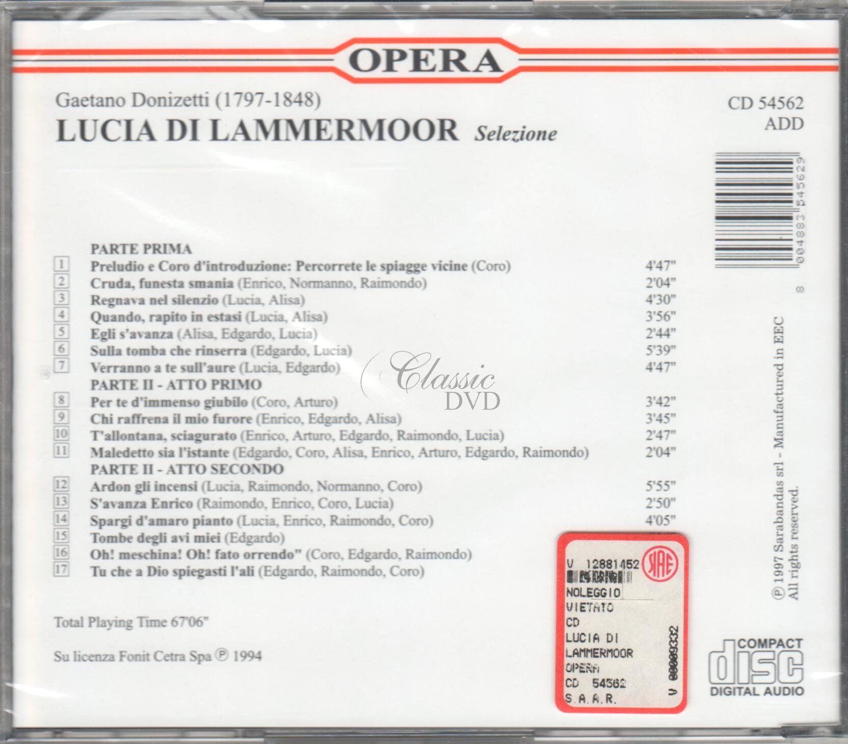 DONIZETTI,G.: Lucia Di Lammermoor - Selezione (CD)