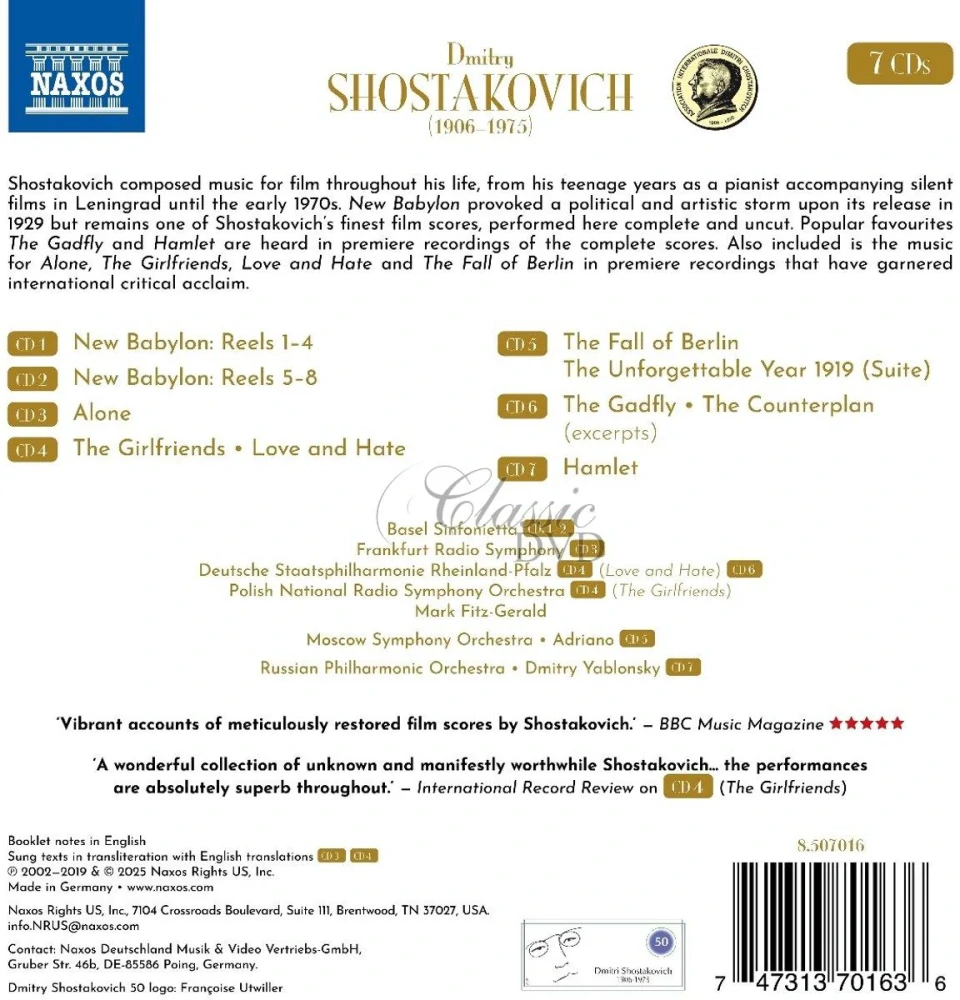 SHOSTAKOVICH, D.: Music for Film (7CD)