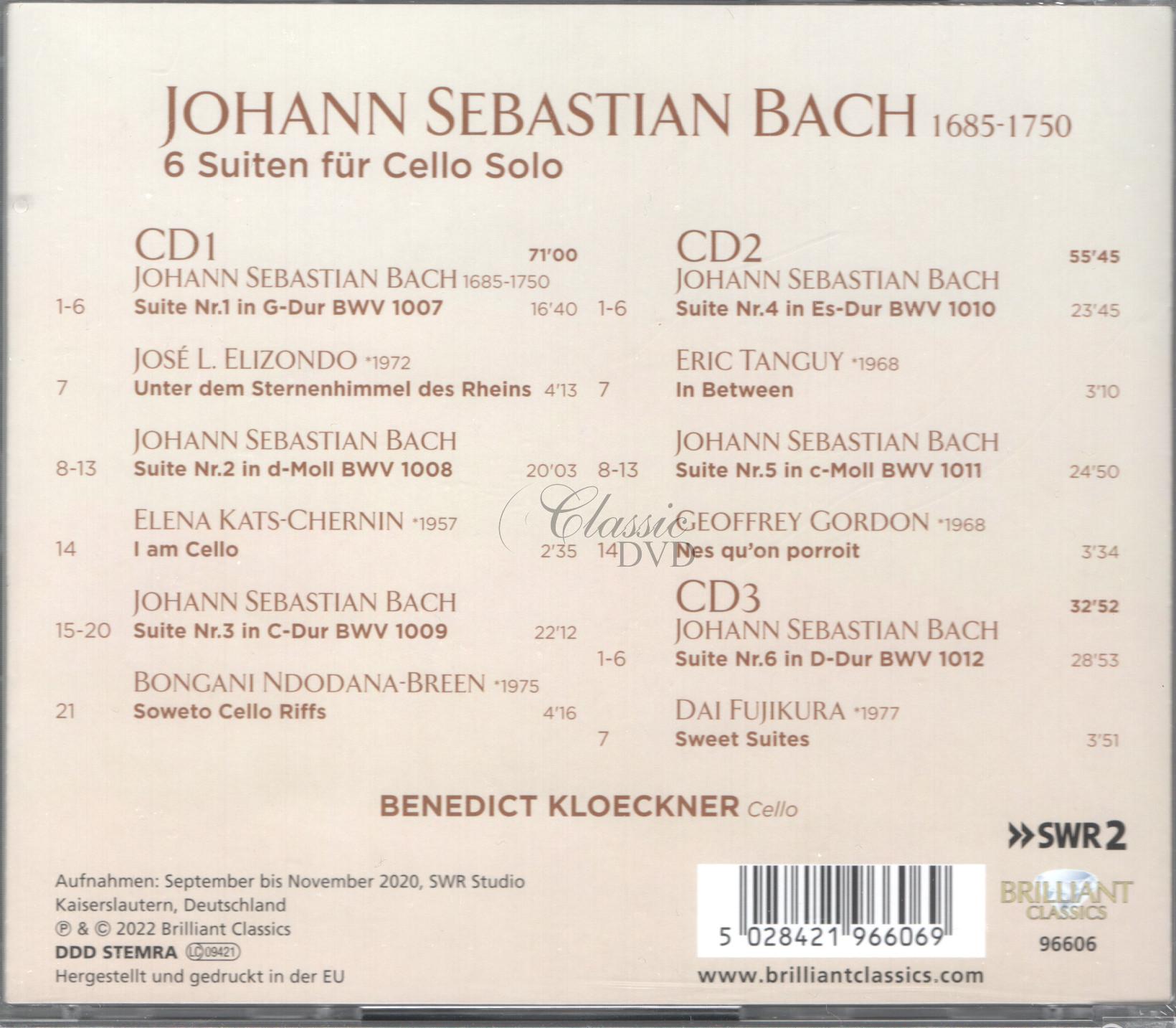 JS Bach: 6 Suites for Cello Solo BWV 1007-1012. Benedict Kloeckner (3CD)